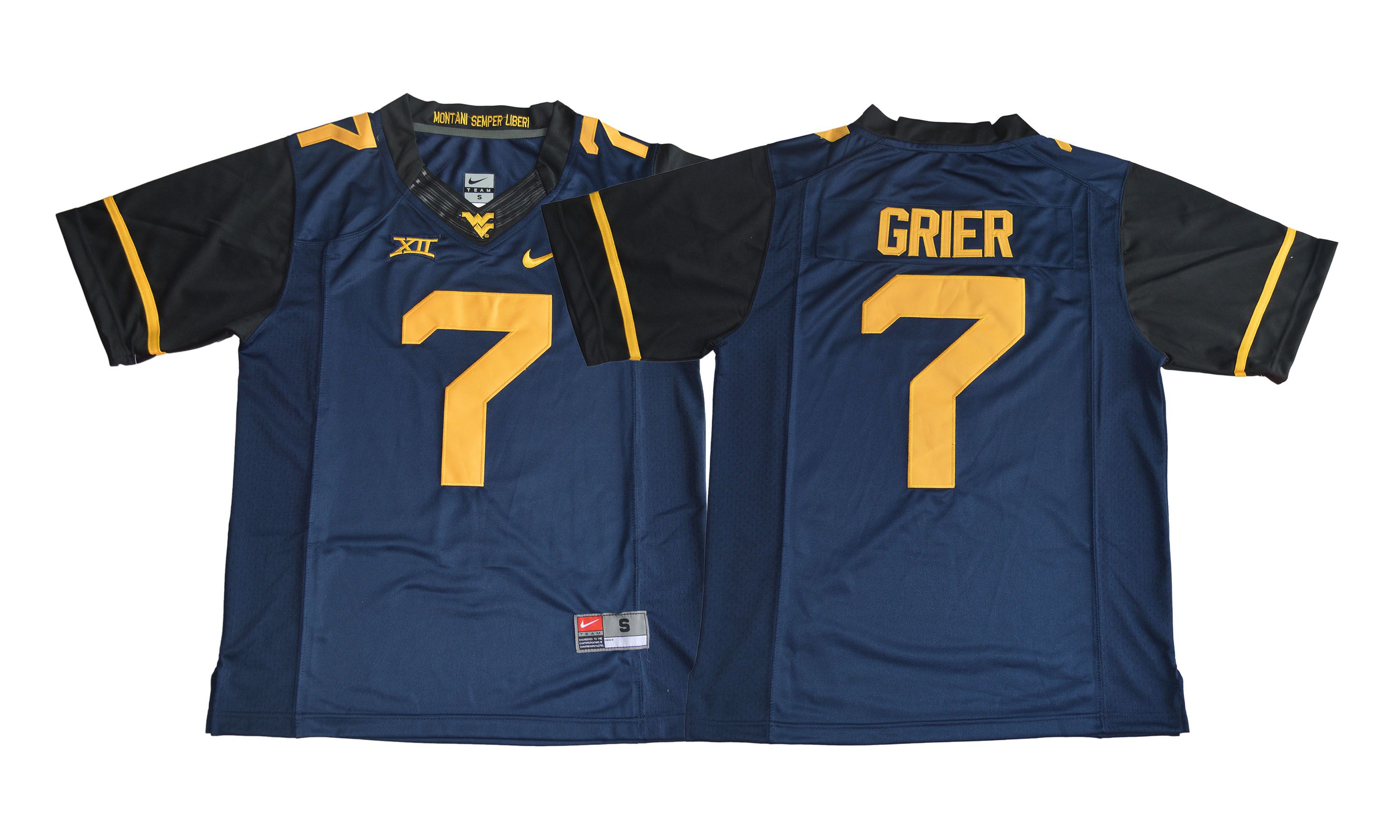 Men NCAA 2017 West Virginia Mountaineers #7 Will Grier navy blue Jersey->->NCAA Jersey